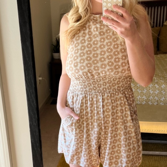American‎ eagle linen blend romper halter aerie print floral dress abercrombie - Picture 1 of 6